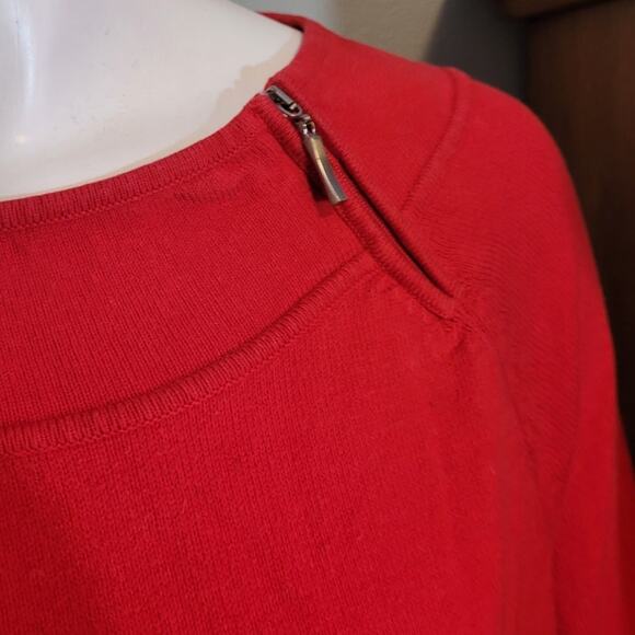 Liz Claiborne Red Sweater Sz Large Shoulder Zipper Kangaroo Pockets Dopamine - Picture 2 of 9